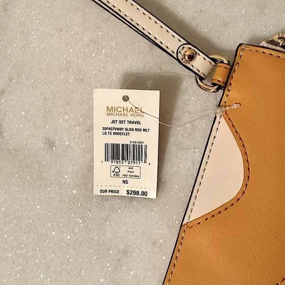 Michael Kors NEW Jet Set Travel Large Color-Block Wristlet White/Gold NWT - Picture 3 of 9